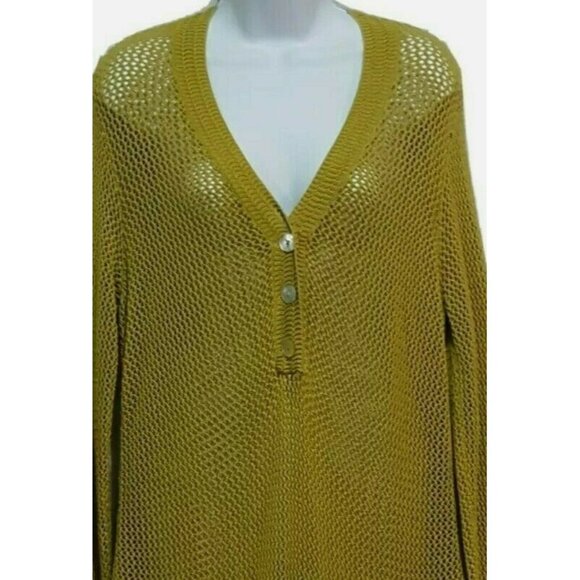 Chicos 3 US L Womens Top Open Knit Crochet Mesh Pullover V Neck Cotton Tunic - Picture 1 of 7
